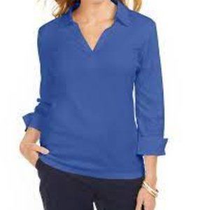 ~*~Karen Scott point-collar 3/4-sleeve top~